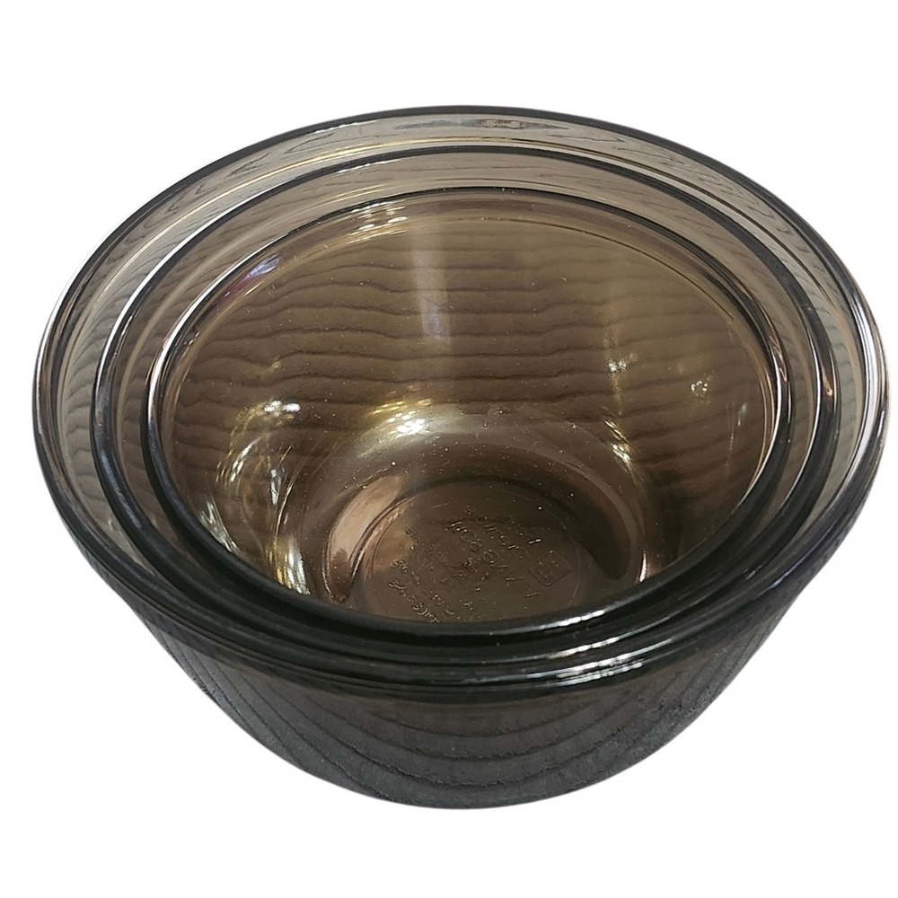 Anchor Hocking Amber Brown Glass Ribbed Nesting Mixing Bowl Set of 3 USA Vintage